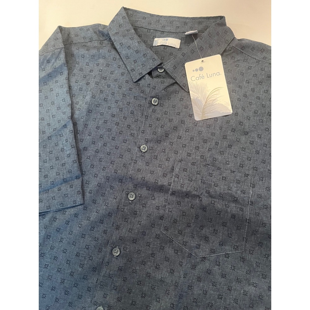 Cafe Luna Men's Navy Iris Short Sleeve Button Up Shirt Size 3XL